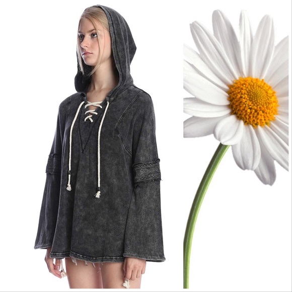 Boho Burnout French Terry Lace Up Hoodie - Picture 6 of 9